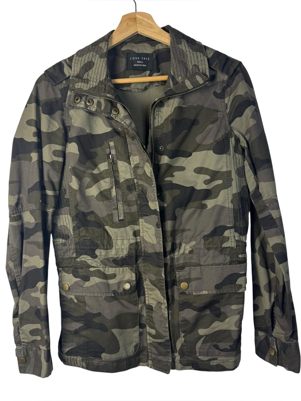 Love Tree Green Camo Full Zip Utility Jacket S